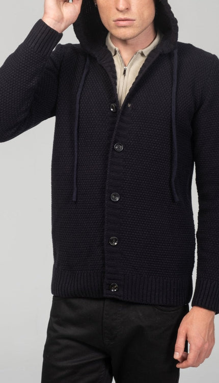 Full Button Up Waffled Cardigan - Navy - Ron Tomson