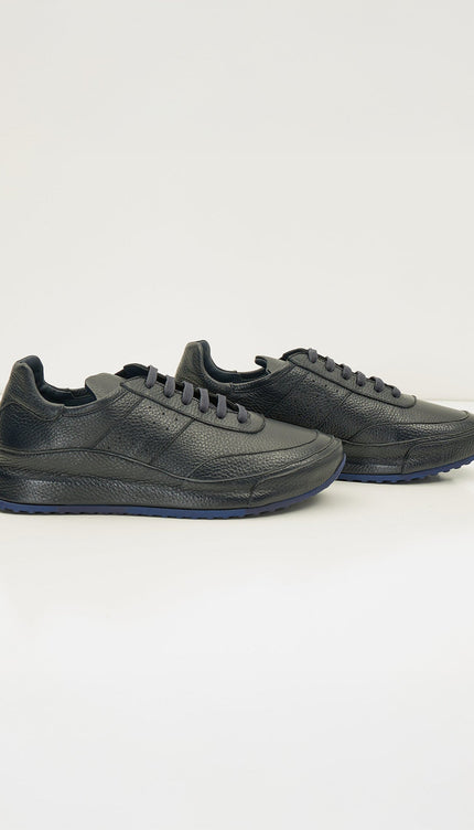 Full Grain Leather Stealth Sneaker - Navy - Ron Tomson