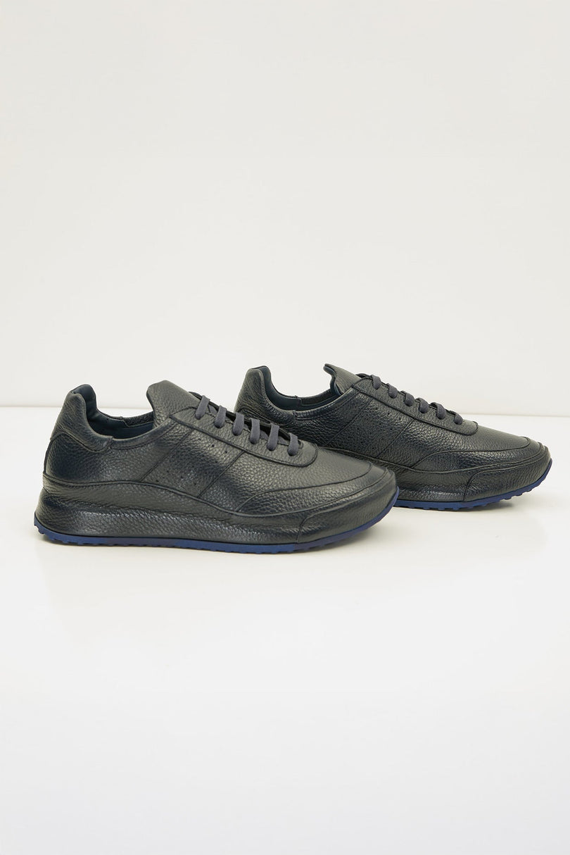 Full Grain Leather Stealth Sneaker - Navy - Ron Tomson