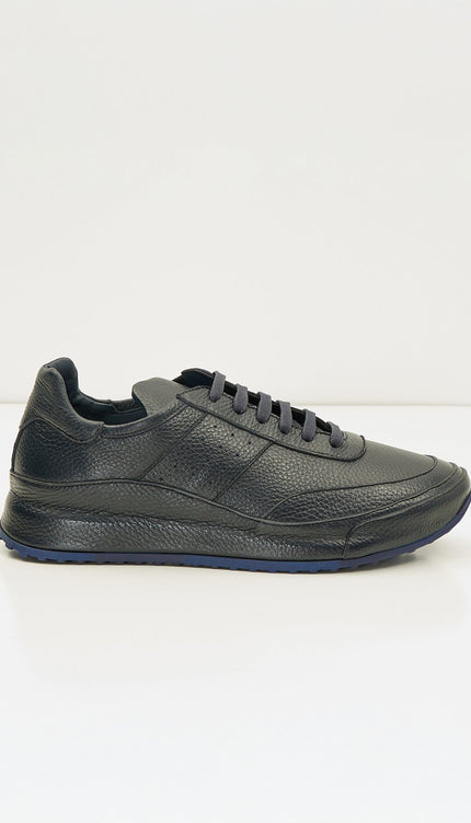 Full Grain Leather Stealth Sneaker - Navy - Ron Tomson