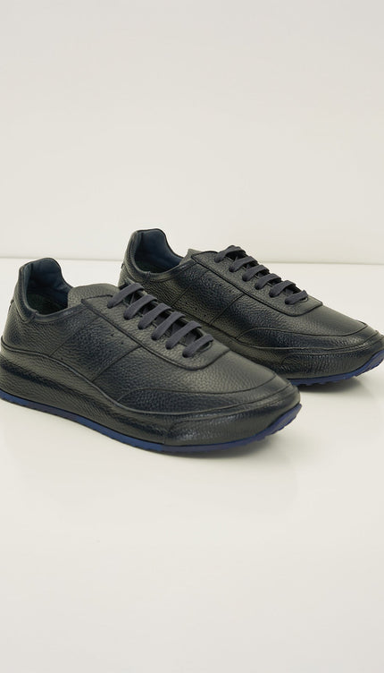 Full Grain Leather Stealth Sneaker - Navy - Ron Tomson