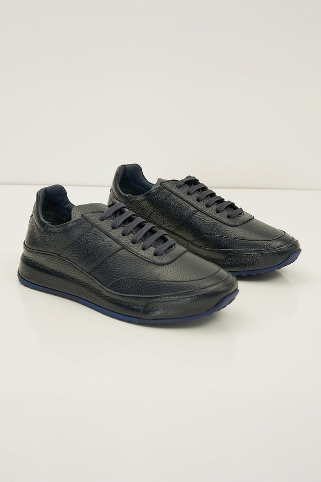 Full Grain Leather Stealth Sneaker - Navy - Ron Tomson