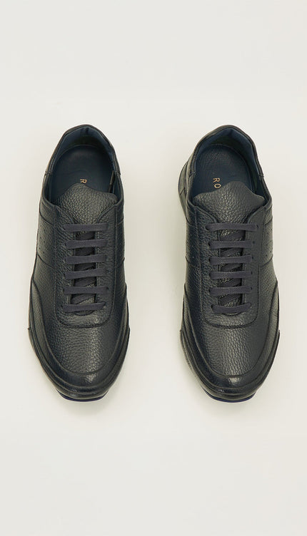 Full Grain Leather Stealth Sneaker - Navy - Ron Tomson