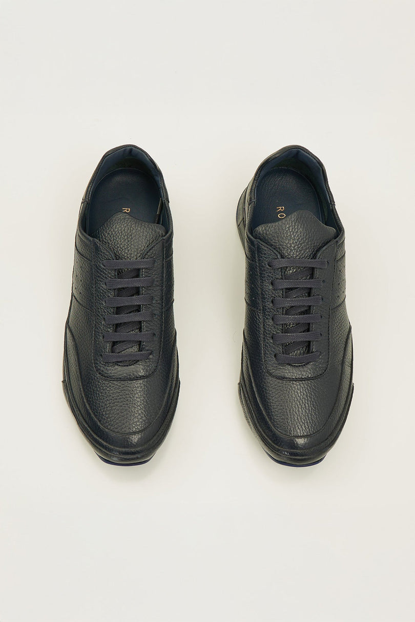 Full Grain Leather Stealth Sneaker - Navy - Ron Tomson