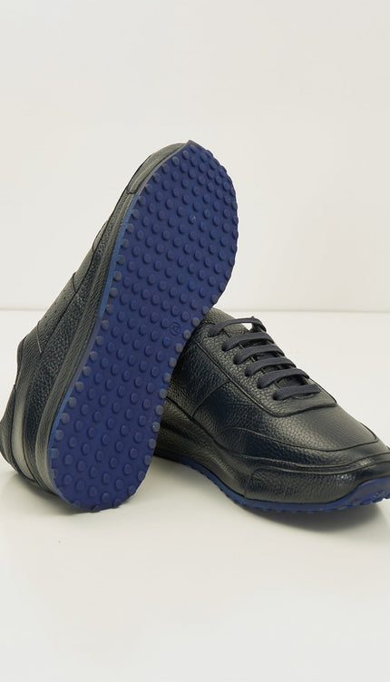 Full Grain Leather Stealth Sneaker - Navy - Ron Tomson