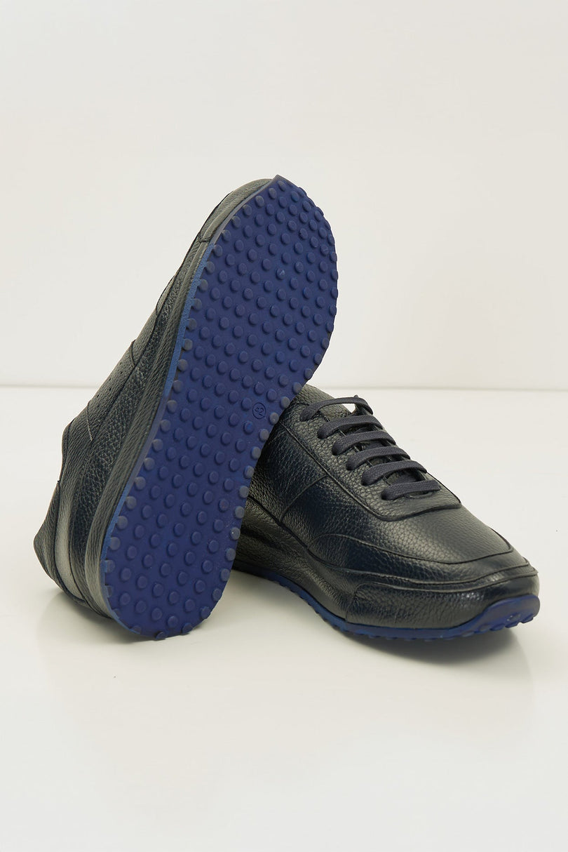 Full Grain Leather Stealth Sneaker - Navy - Ron Tomson