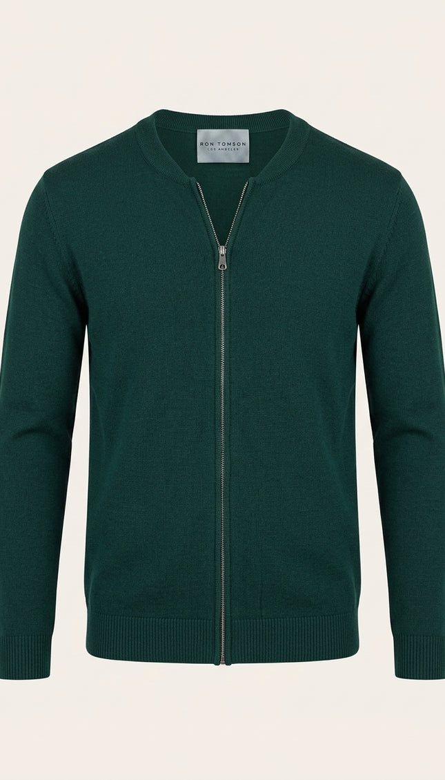 Full-Zip Cardigan - Green - Front