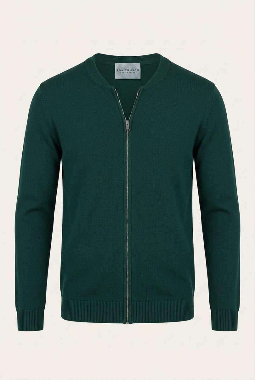 Full-Zip Cardigan - Green - Front