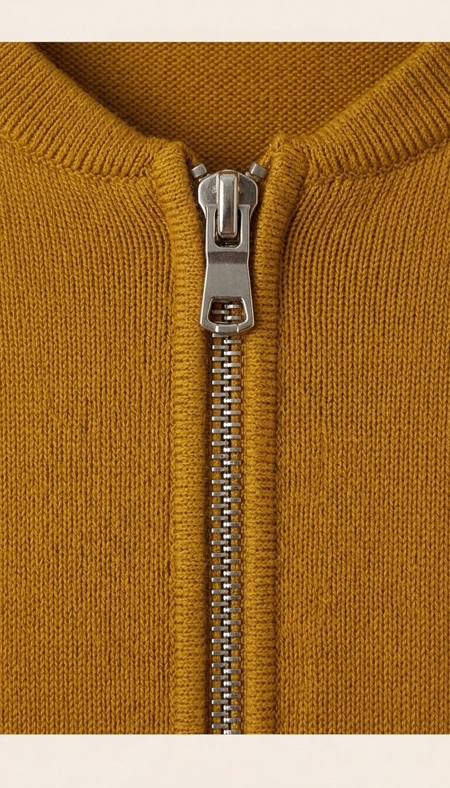 Full-Zip Cardigan - Mustard - Detail