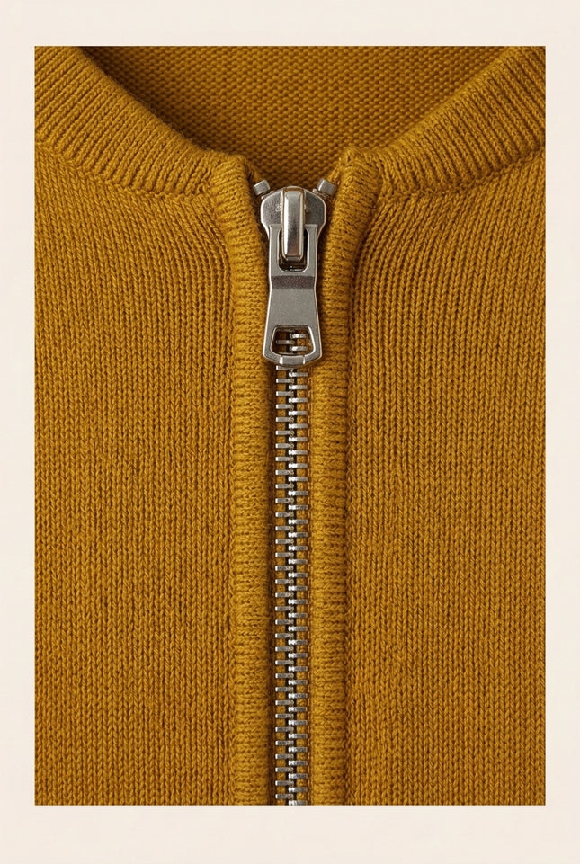 Full-Zip Cardigan - Mustard - Detail