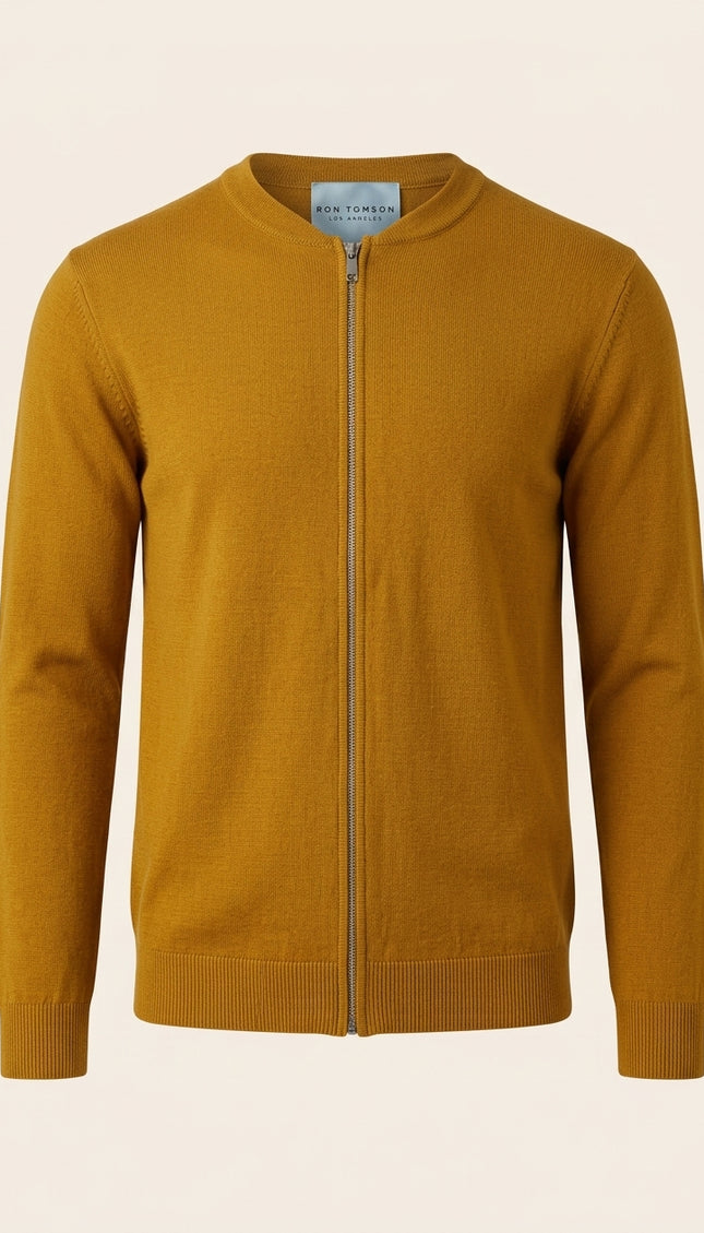 Full-Zip Cardigan - Mustard - Front