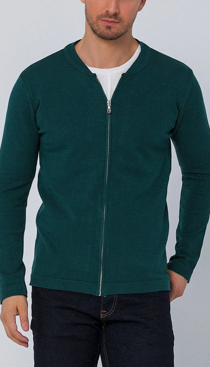 Full Zip Closure Cardigan - Green - Ron Tomson