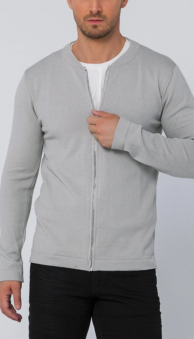 Full Zip Closure Cardigan - Grey - Ron Tomson