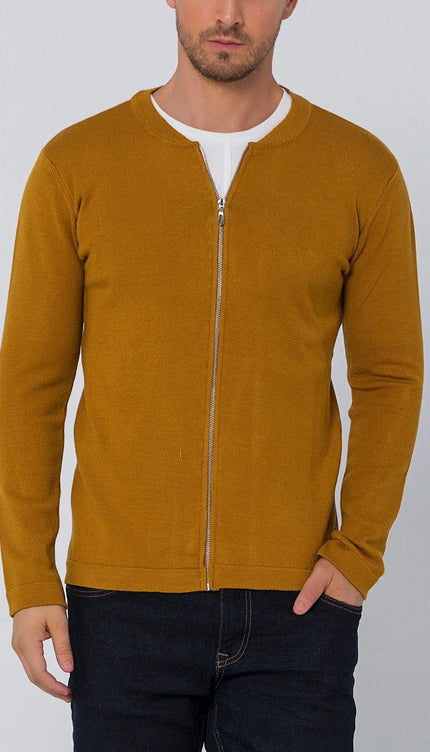 Full Zip Closure Cardigan - Mustard - Ron Tomson