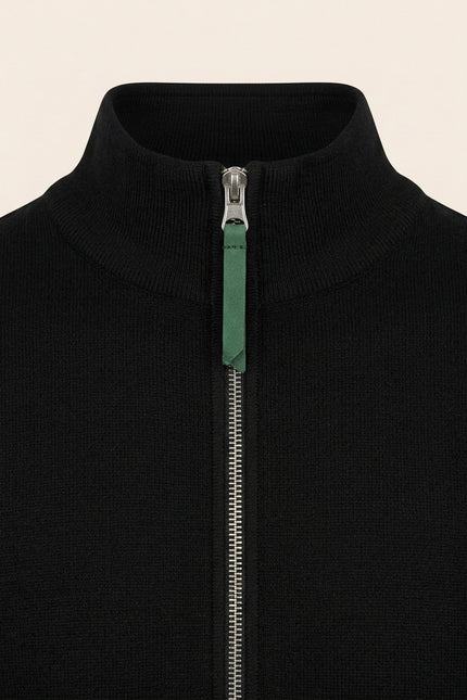 Full Zipper-Up Sweater - Black - Detail