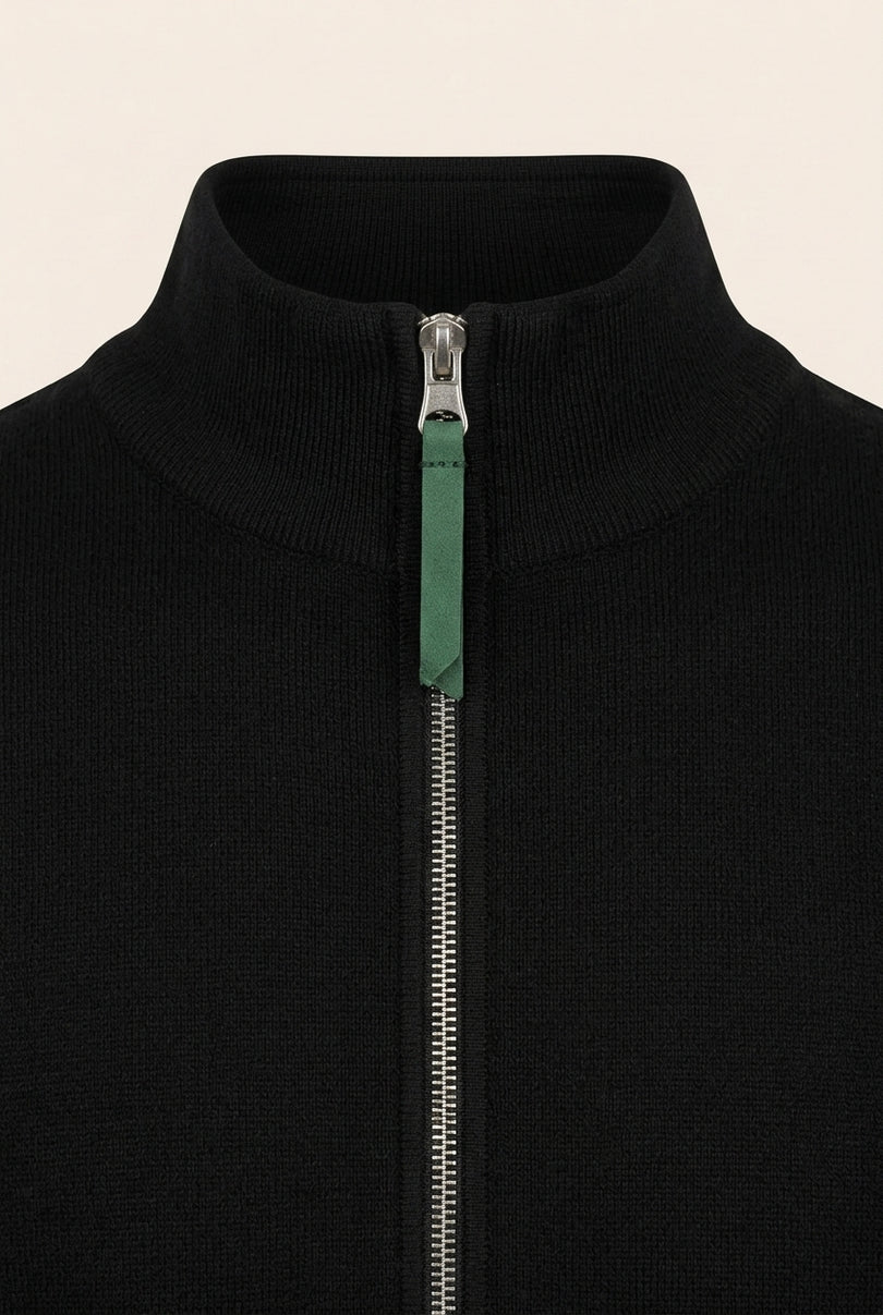 Full Zipper-Up Sweater - Black - Detail