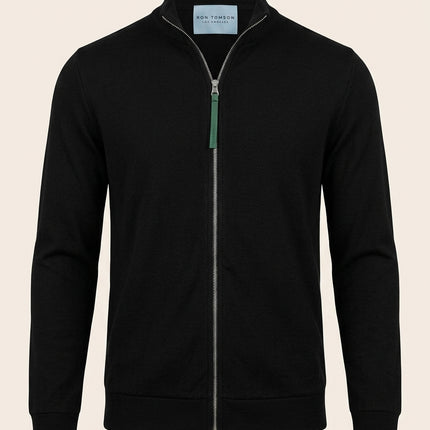 Full Zipper-Up Sweater - Black - Front