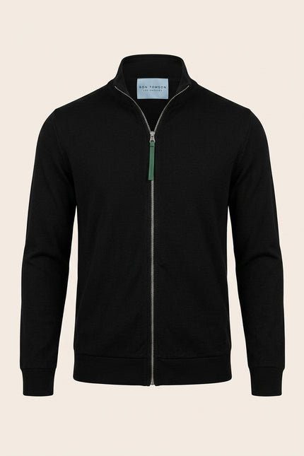 Full Zipper-Up Sweater - Black - Front