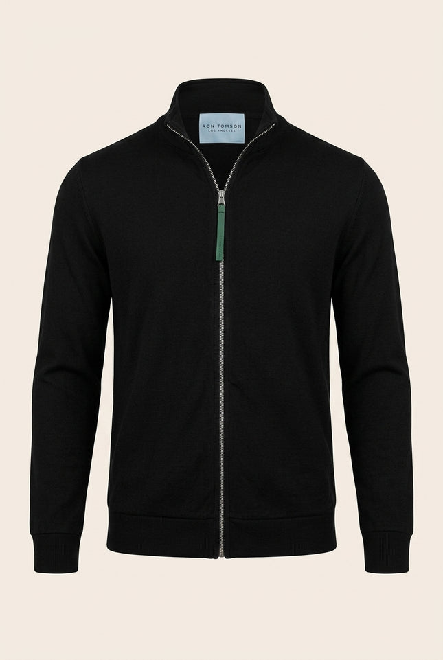 Full Zipper-Up Sweater - Black - Front