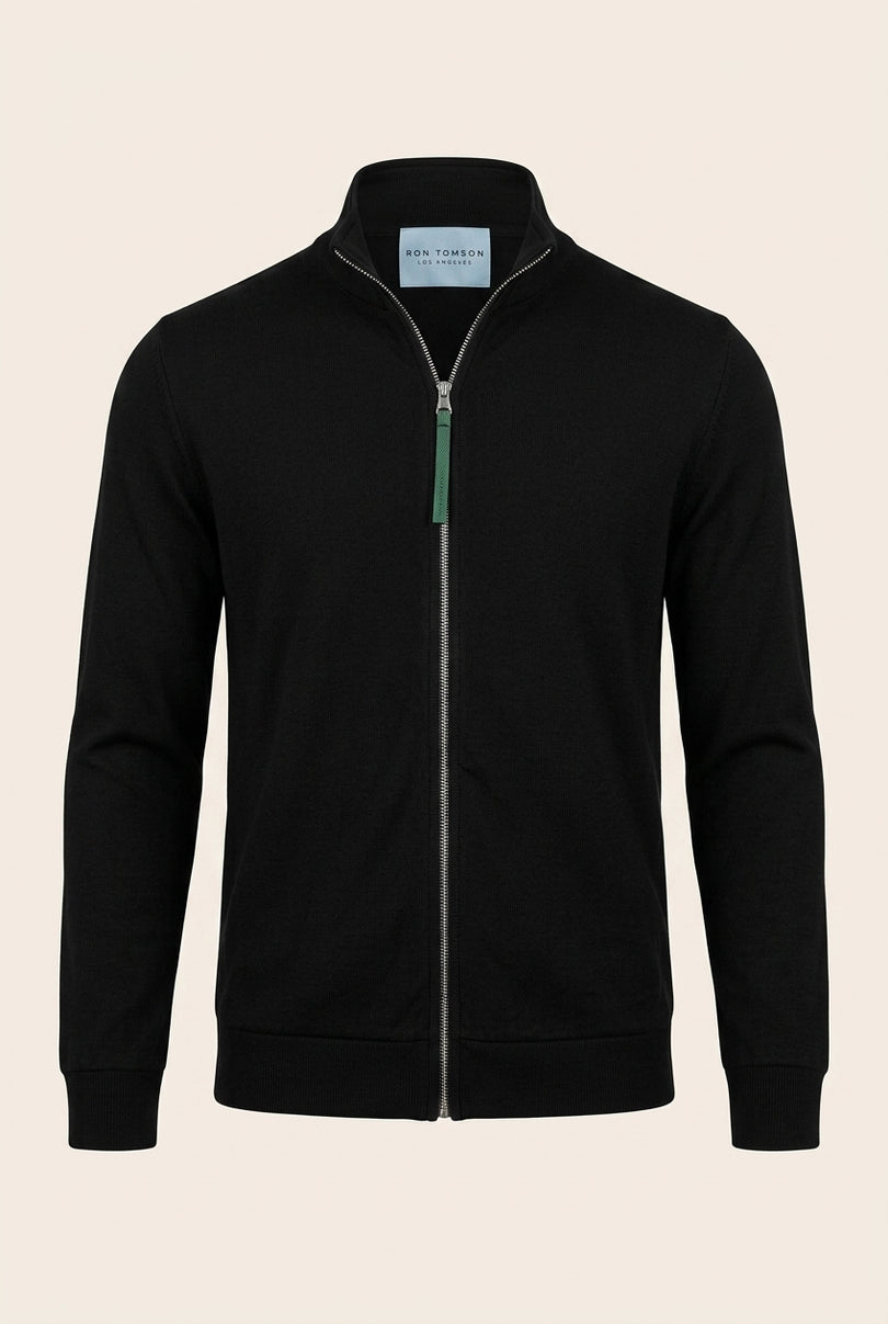 Full Zipper-Up Sweater - Black - Front