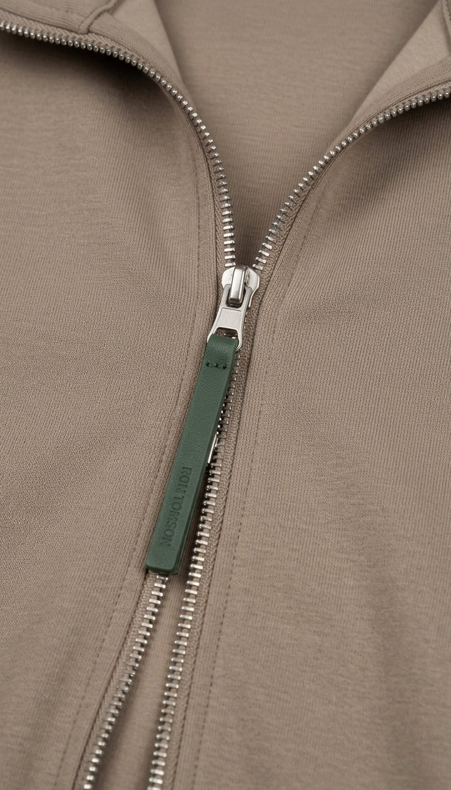 Full-Zip Sweater - Dark Beige - Detail