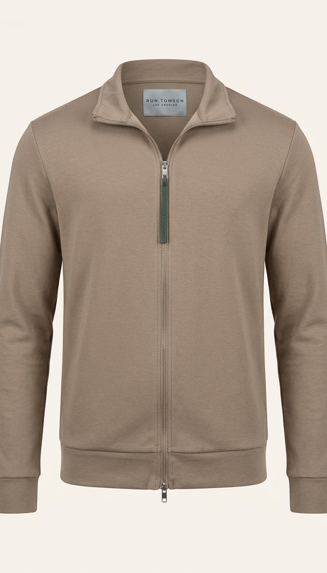 Full-Zip Sweater - Dark Beige - Front