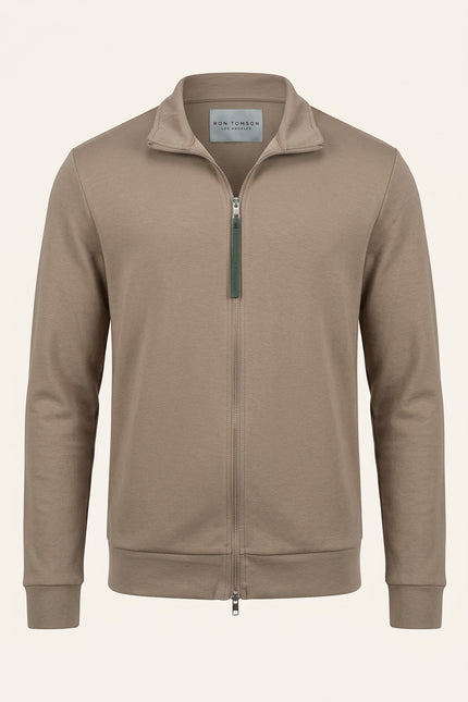 Full-Zip Sweater - Dark Beige - Front