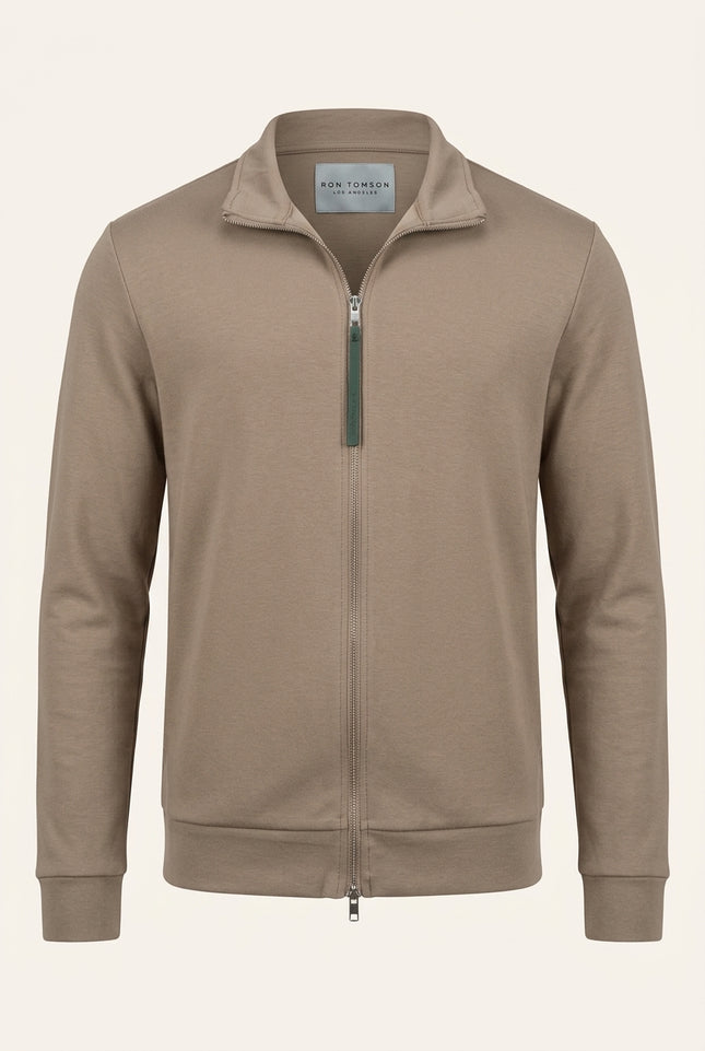 Full-Zip Sweater - Dark Beige - Front