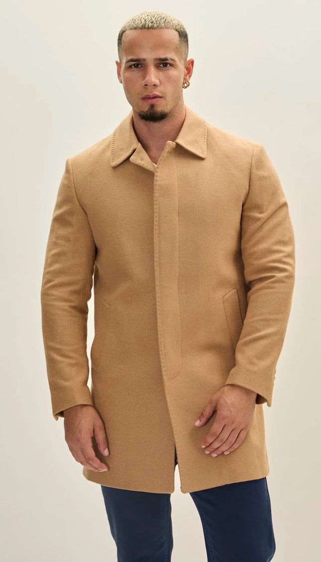 Full Zipped Single Pocket Raincoat - Camel - Ron Tomson