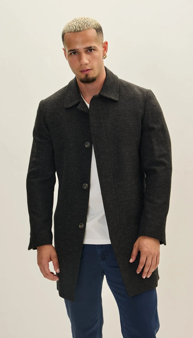 Full Zipped Single Pocket Raincoat - Dark Anthracite - Ron Tomson