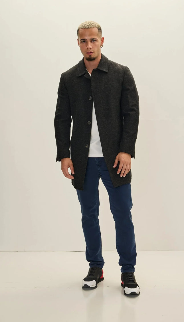 Full Zipped Single Pocket Raincoat - Dark Anthracite - Ron Tomson