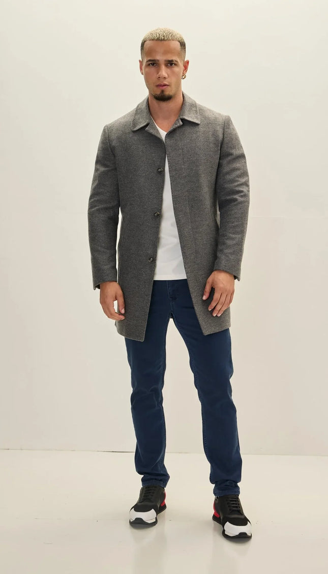 Full Zipped Single Pocket Raincoat - Grey - Ron Tomson