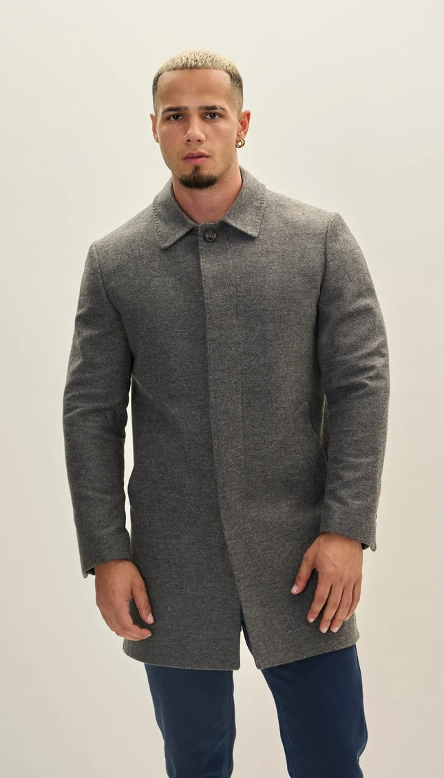 Full Zipped Single Pocket Raincoat - Grey - Ron Tomson