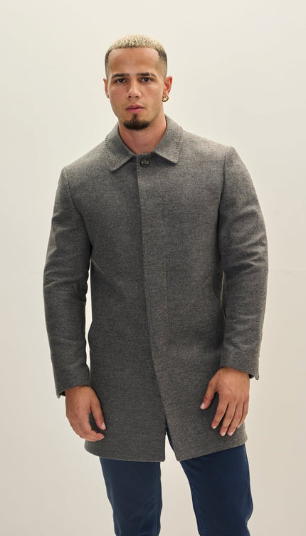 Full Zipped Single Pocket Raincoat - Grey - Ron Tomson