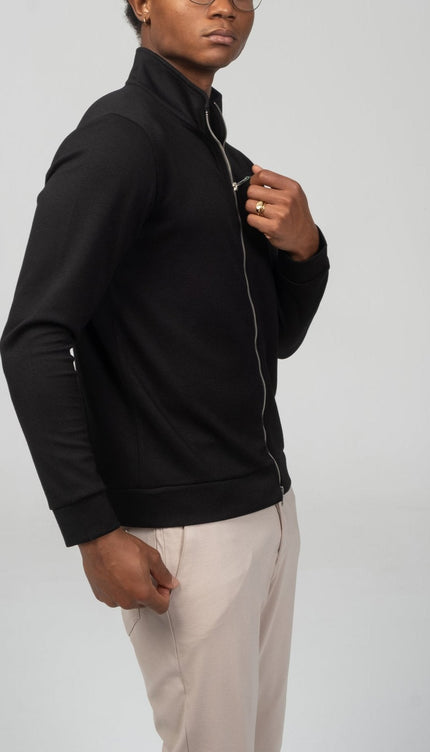 Full Zipper Up Sweater - Black - Ron Tomson