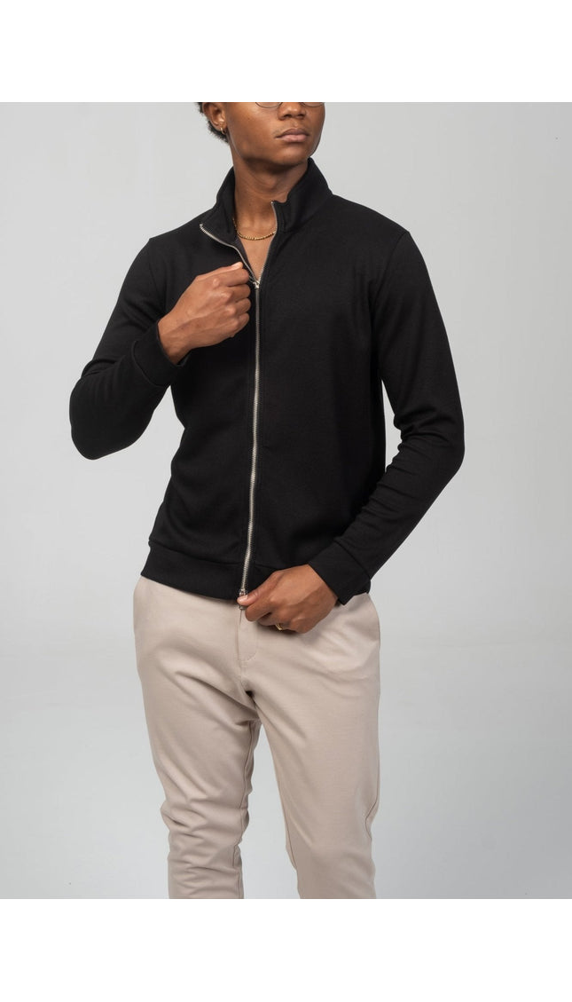 Full Zipper - Up Sweater - Black - Ron Tomson