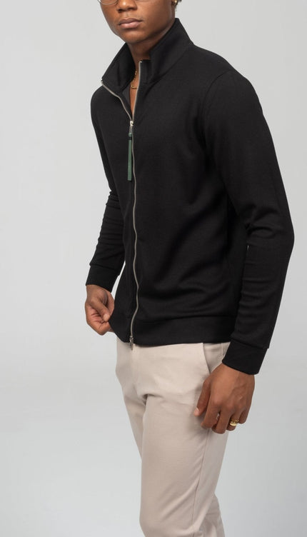 Full Zipper Up Sweater - Black - Ron Tomson