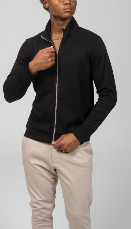 Full Zipper Up Sweater - Black - Ron Tomson