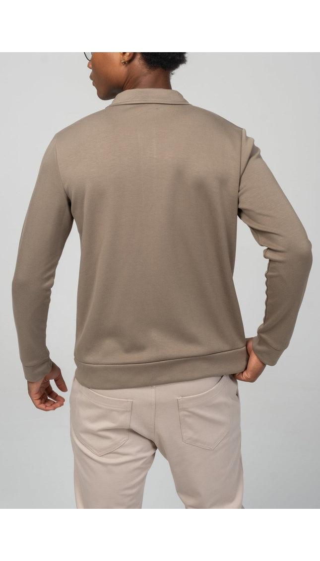 Full Zipper - Up Sweater - Dark Beige - Ron Tomson