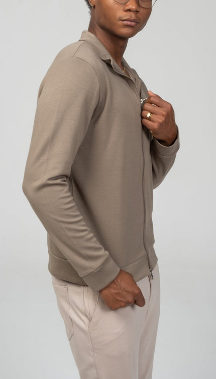 Full Zipper Up Sweater - Dark Beige - Ron Tomson