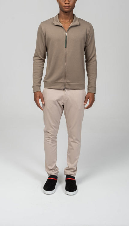 Full Zipper Up Sweater - Dark Beige - Ron Tomson