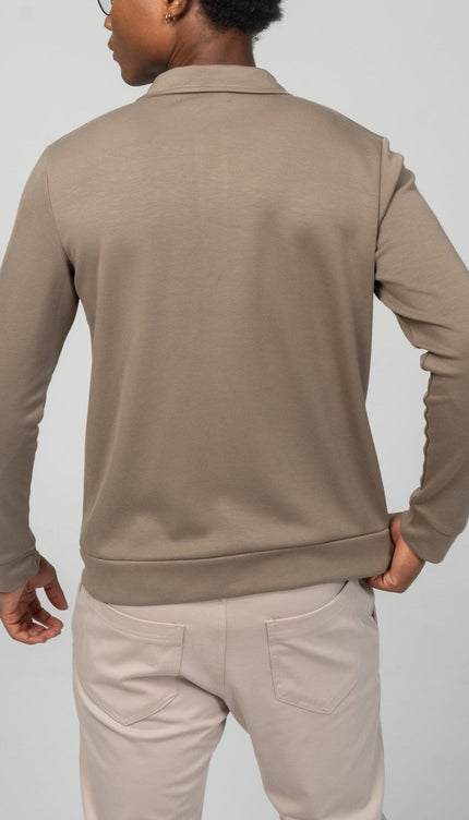 Full Zipper Up Sweater - Dark Beige - Ron Tomson