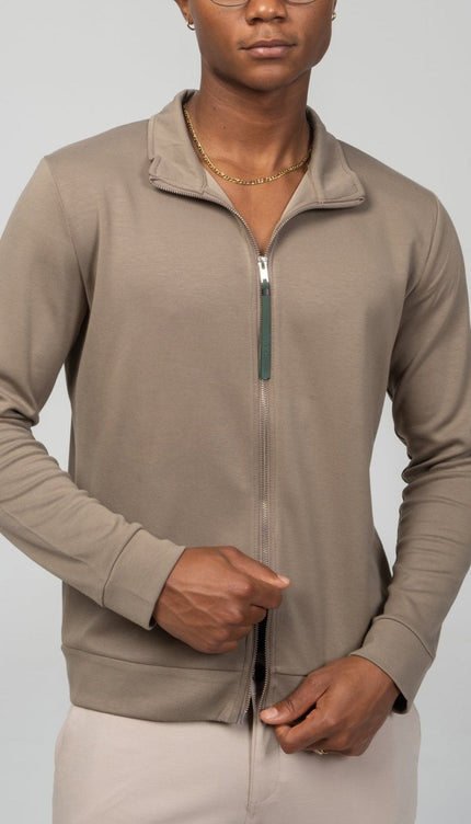 Full Zipper Up Sweater - Dark Beige - Ron Tomson