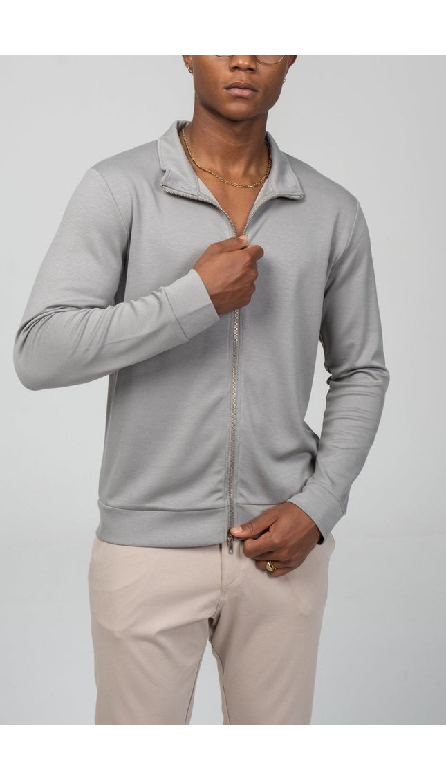 Full Zipper - Up Sweater - Gray - Ron Tomson