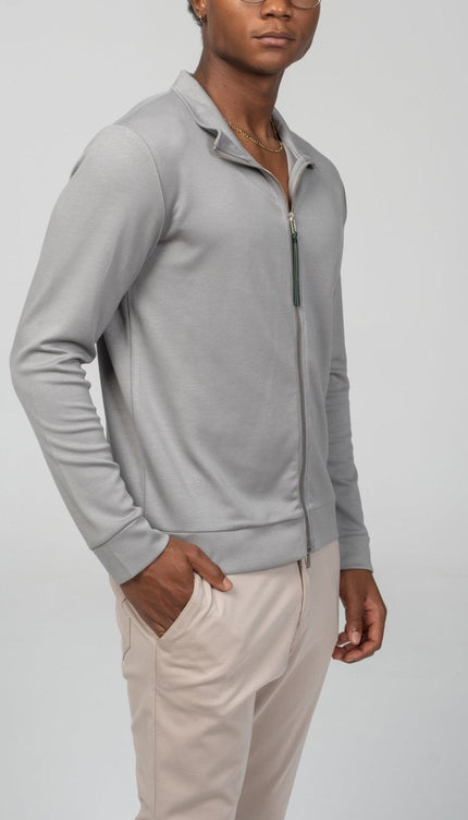 Full Zipper - Up Sweater - Gray - Ron Tomson