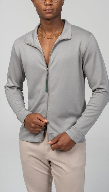 Full Zipper - Up Sweater - Gray - Ron Tomson