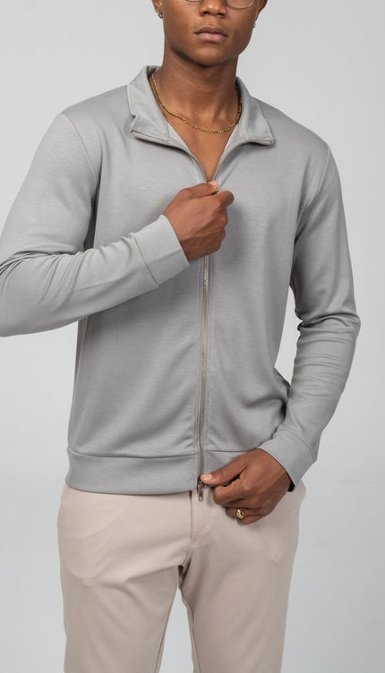 Full Zipper - Up Sweater - Gray - Ron Tomson