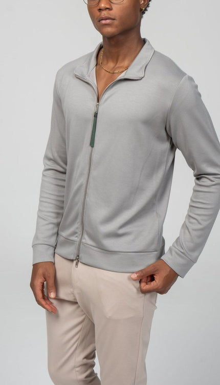 Full Zipper - Up Sweater - Gray - Ron Tomson