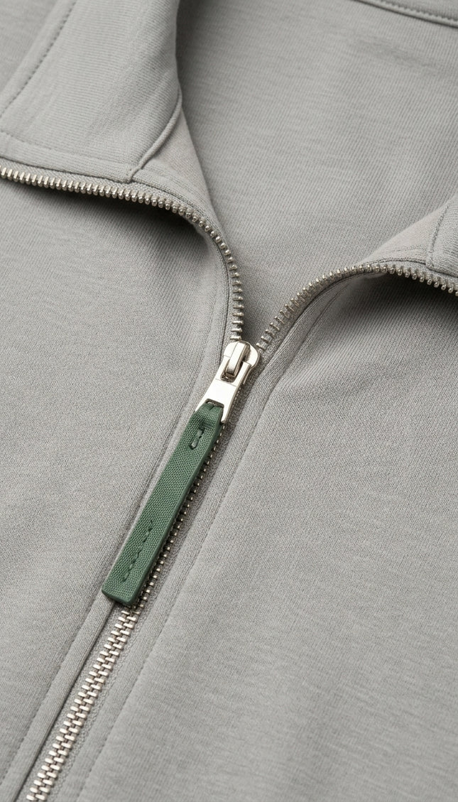 Full Zipper-Up Sweater - Gray - Detail