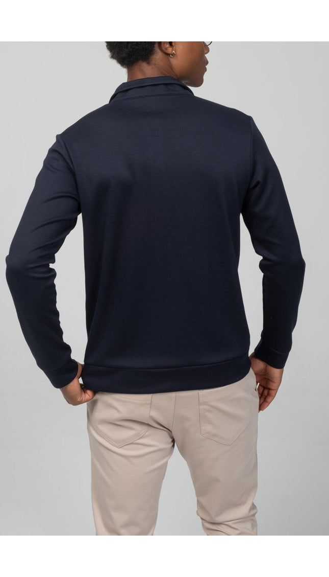 Full Zipper - Up Sweater - Navy - Ron Tomson